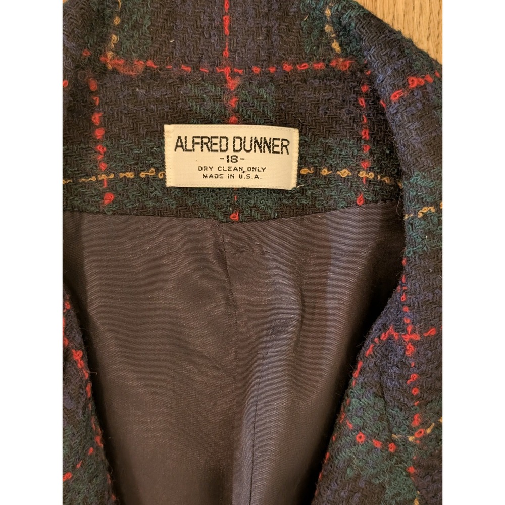 ALFRED DUNNER Navy Green Red Plaid Wool Jacket Blazer Womens XL VTG - Picture 4 of 16